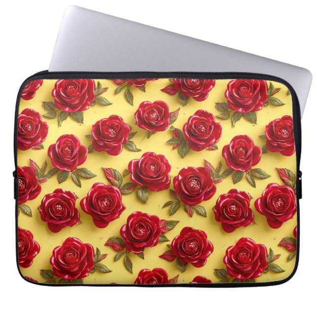 3d röda rosor mönster laptop fodral (Framsidan)