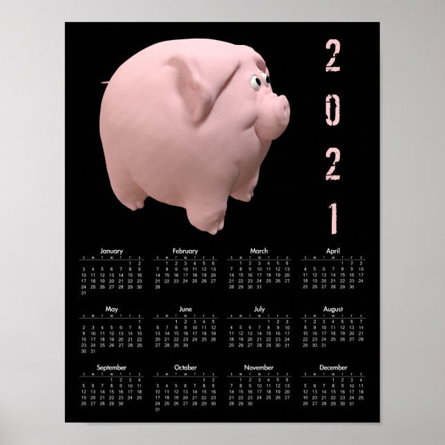 3D Rolig Gris 1 Svart Kalender Affisch 2021 (Framsidan)