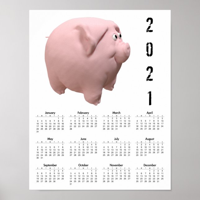 3D Rolig Gris 1 Vit Kalender Plakat 2021 Poster (Framsidan)