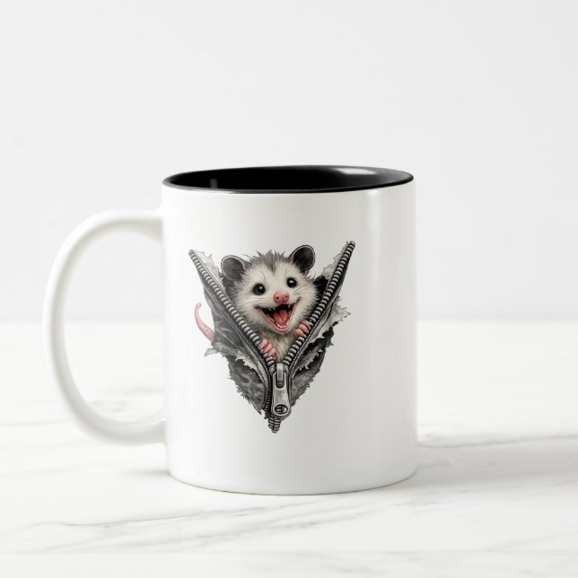 3D Rolig Skrikande Opossum Dragkedja Tvåtons Mugg (Vänster)