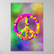3D rosa gult psykedeliskt fredssymbol på Plasma