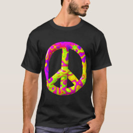 3D rosa gult psykedeliskt fredssymbol T Shirt
