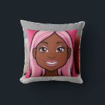 3D Rosa Hair Girl Pillow Smile Kudde<br><div class="desc">En söt 3D-kudde med en leende,  stiliserad tecknad med brunt skinn och pulserande rosa hår,  väl upplyst för ett glatt utseende.</div>