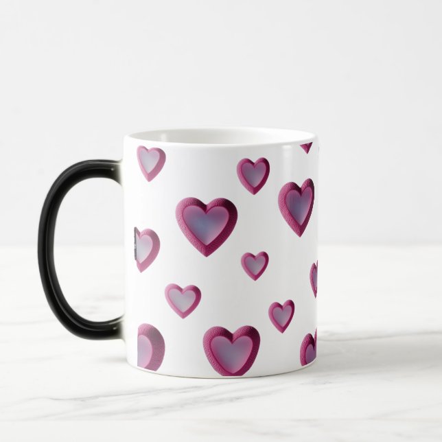 3D Rosa Hearts Mönster - Romantic Magisk Mugg (Vänster)