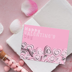 3D Rosa Hjärtar Glad Alla hjärtans dag Vykort