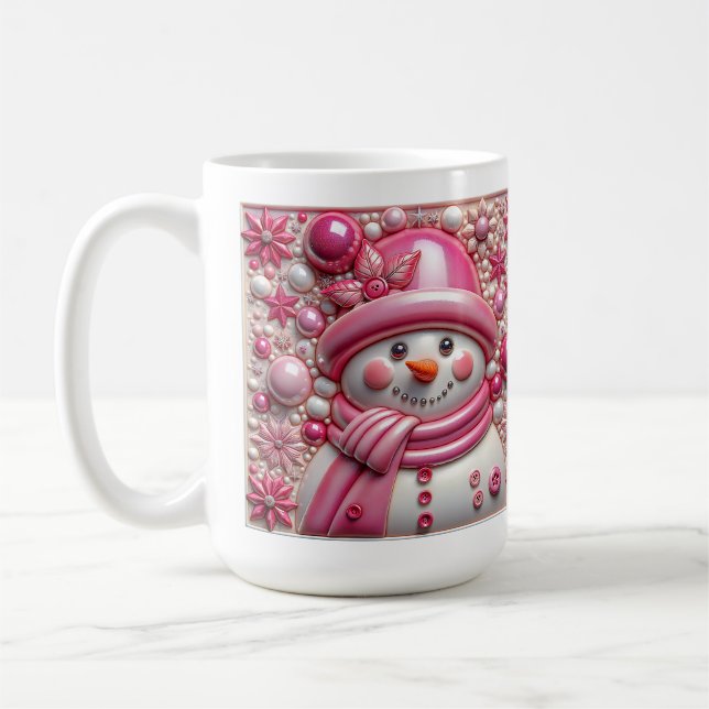 3D Rosa julsnöman Kaffemugg (Vänster)