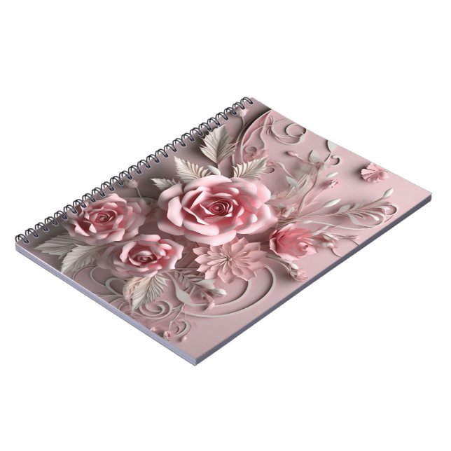 3d Rosa Rosor Blommor Blommig Anteckningsbok (Vänstra Sidan)