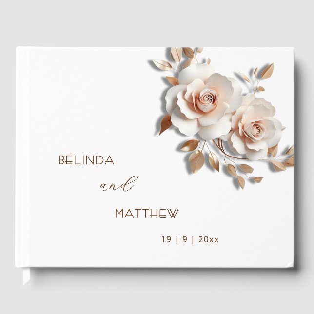 3D Roses Rose Gold Flower | Wedding Gästböcker (Framsida)
