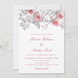  3D Roses Simple White Floral Wedding Inbjudningar