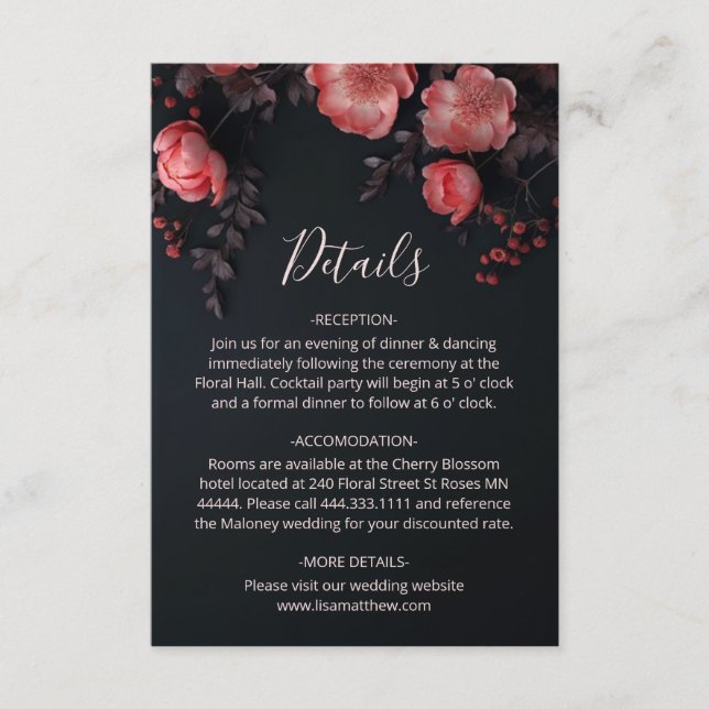 3D Rosor Vilda Blommor Mörka stämningar Tilläggskort (Framsida)