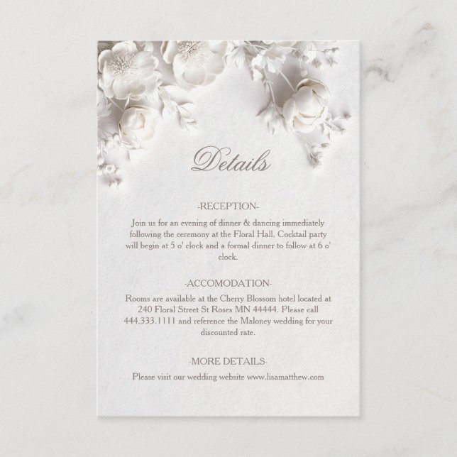 3D Rosor Vilda blommor Vita Tilläggskort (Framsida)