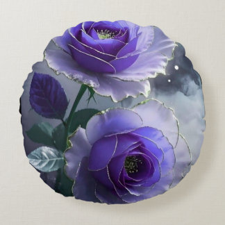 3D Royal Blue Rose Illusion Luxury Round Pillow  Rund Kudde