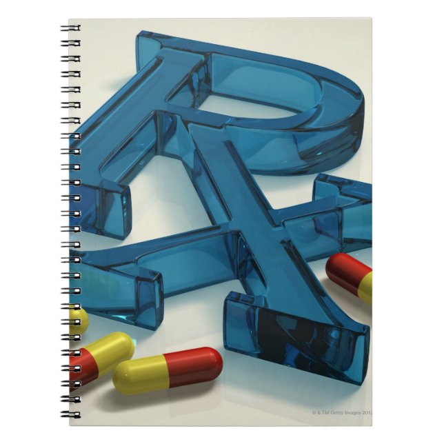 3D RX-symbol med kapslar Anteckningsbok Med Spiral (Framsidan)