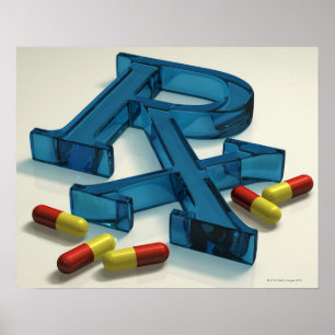 3D RX-symbol med kapslar Poster