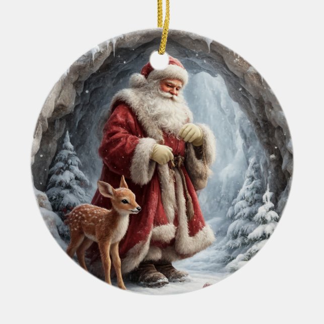 3D Santa and Deer Ceramic Christmas Ornament (Framsidan)