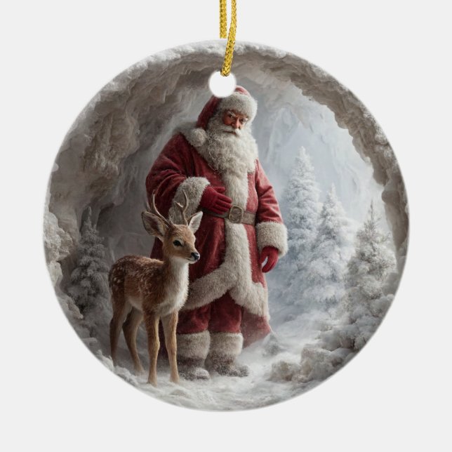 3D Santa and Deer Ceramic Christmas Ornament (Framsidan)