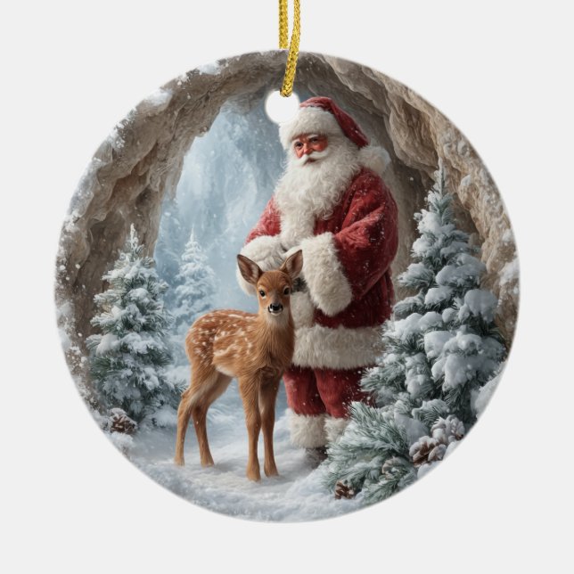3D Santa and Deer Ceramic Christmas Ornament (Framsidan)