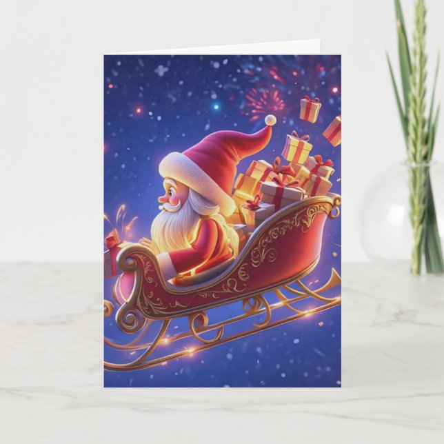 3D Santa Claus Christmas Greeting Card – Festive H Kort (Framsida)
