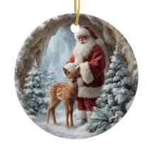 3D Santa och hjort keramisk juldekoration