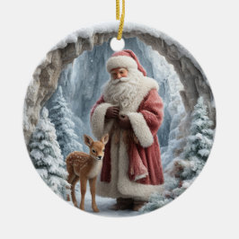 3D Santa och hjort keramisk julgransprydnad Keramik
