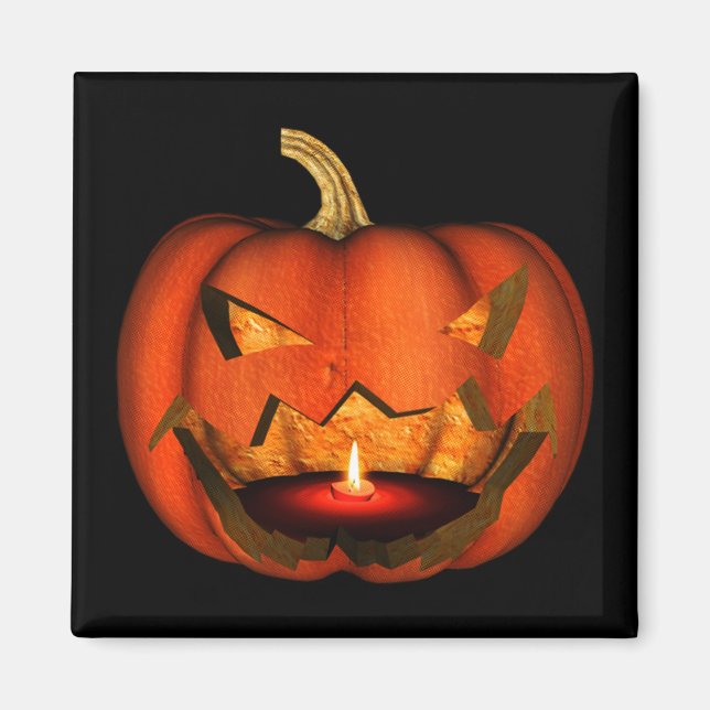 3D SCARY LIT PUMPKIN JACK-O-LANTERN-ORANGE MAGNET (Framsidan)