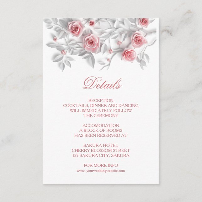 3D Sculptured Pink Roses White Tilläggskort (Framsida)