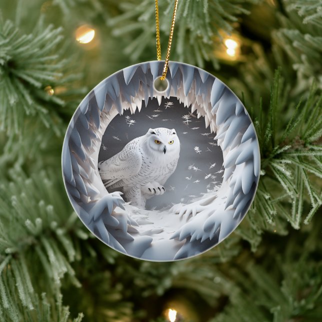 3D Se Snö Uggla Bird Land Helgdag jul Julgransprydnad Keramik (Träd)