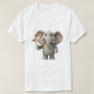 3D-Serieteckning Bebis Elefant Håller Rosa Blomma T Shirt
