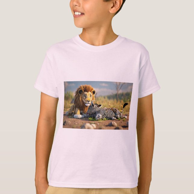 3D-Serieteckning Lejon som äter zebra – Vild Savan T Shirt (Framsida)
