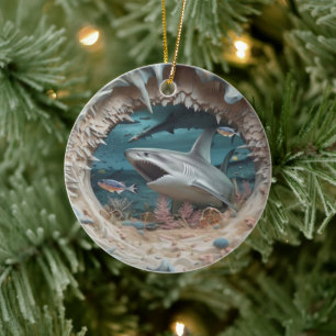 3D Shark Attack-jul Julgransprydnad Keramik