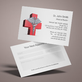 3D Silver Kaducé Stort Rött Medicinskt Tidsbeställning Kort