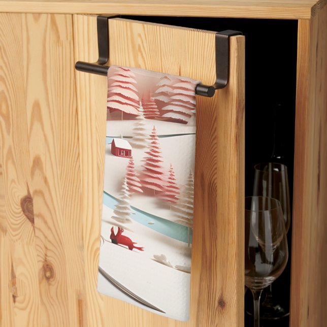 3D Skandinaviskt vinterlandskap Kökshandduk (Thirds Fold)