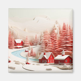 3D Skandinaviskt vinterlandskap Magnet