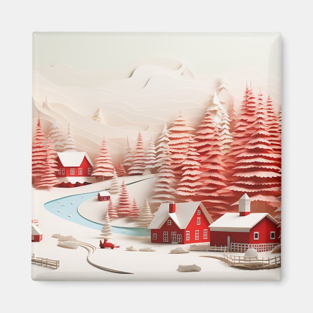 3D Skandinaviskt vinterlandskap Magnet (Framsidan)