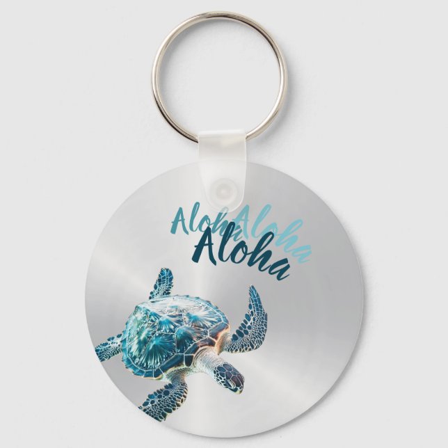 3D Sköldpadda Silver Aloha Nyckelring (Framsida)