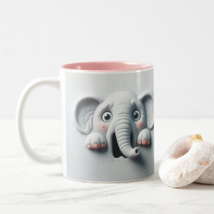 3D Skrämt Elephant Funny Animals Två-Tonad Mugg