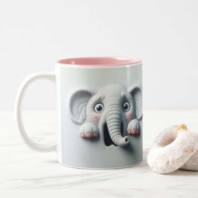 3D Skrämt Elephant Funny Animals Två-Tonad Mugg (Med munk)