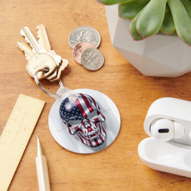 3D Skull med amerikansk Flagga Skin Nyckelring (Skrivbord)