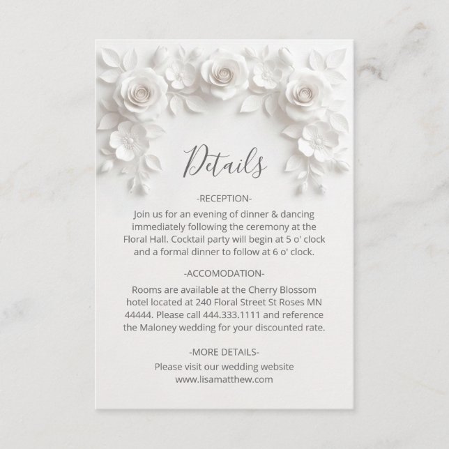 3D Skulpterade Rosor Minimalistisk Vit Tilläggskort (Framsida)