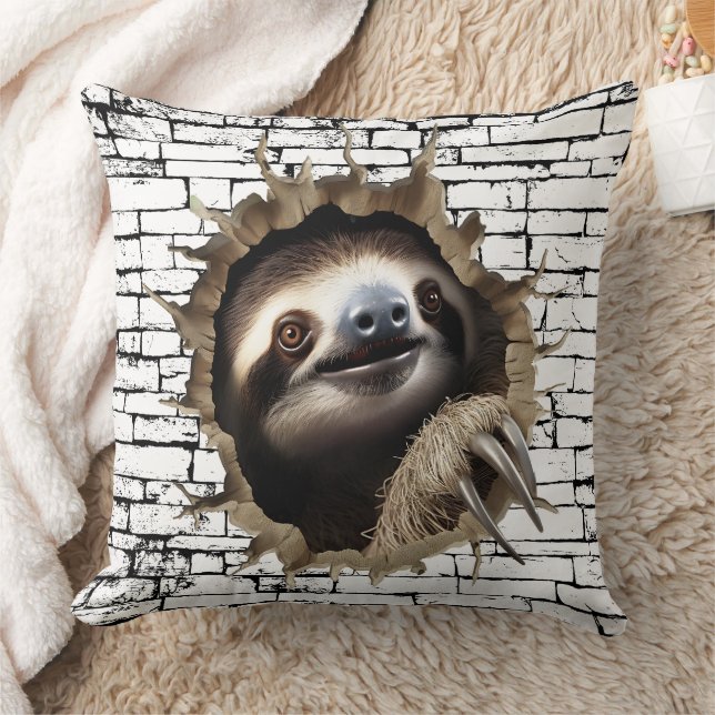 3D Sloth Wall Break Art - realistiska Safari Kudde (Filt)