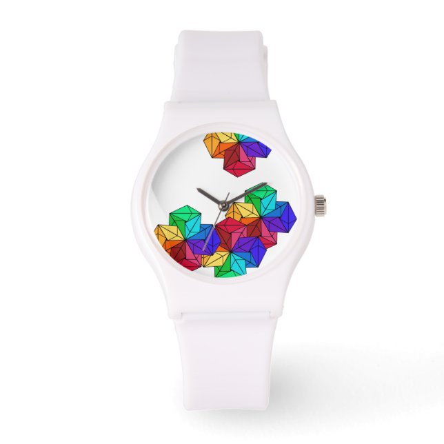 3D Slumpmässiga trianglar för Bright Rainbow Cube  Armbandsur (Framsida)