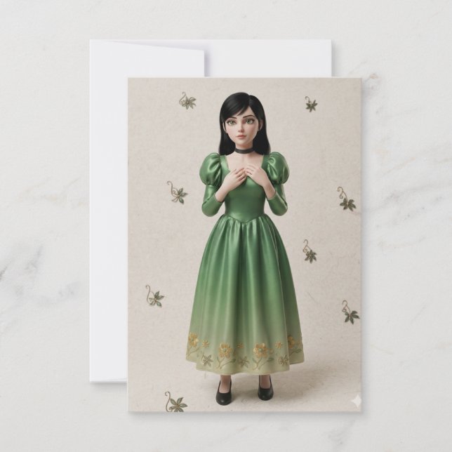 3D Smaragdgrön Prinsess Karaktär Tack Kort (Framsida)