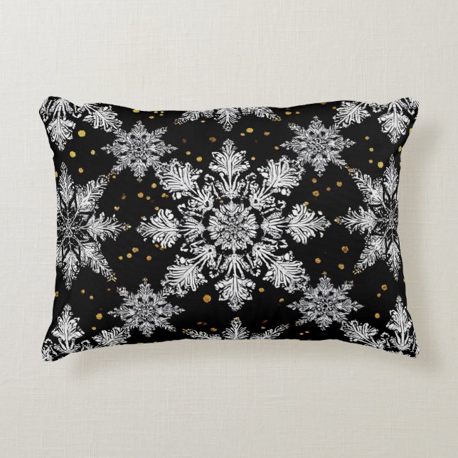 ❄️ 3D Snöflinga Svart accentkudde Vinterdekor ✨ Prydnadskudde (Framsidan)
