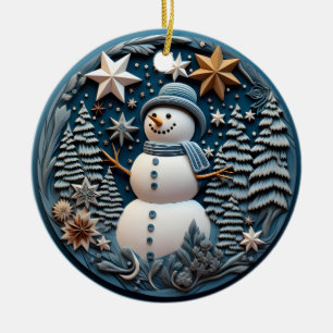 3D Snögubbe Chirstmas Julgransprydnad Keramik