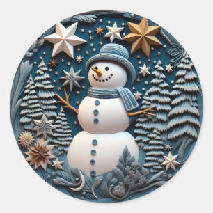3D Snögubbe Chirstmas Runt Klistermärke