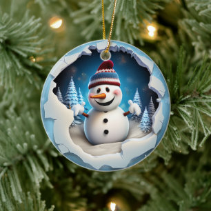 3d Snögubbe Julgransprydnad Keramik