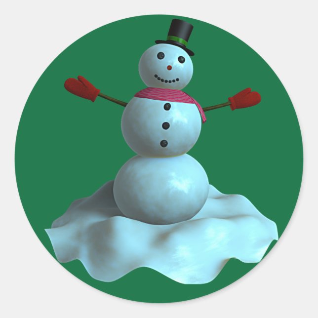 3D Snögubbe Runt Klistermärke (Framsida)