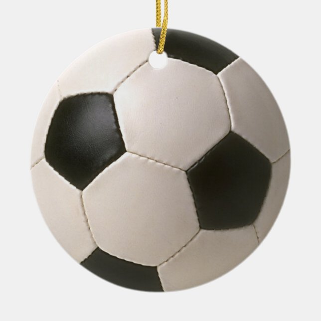 3D Soccerball Black White Football Julgransprydnad Keramik (Framsidan)