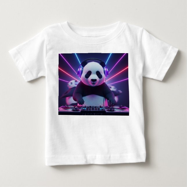 3D Söt Panda DJ i Neon Nattklubb T Shirt (Framsida)