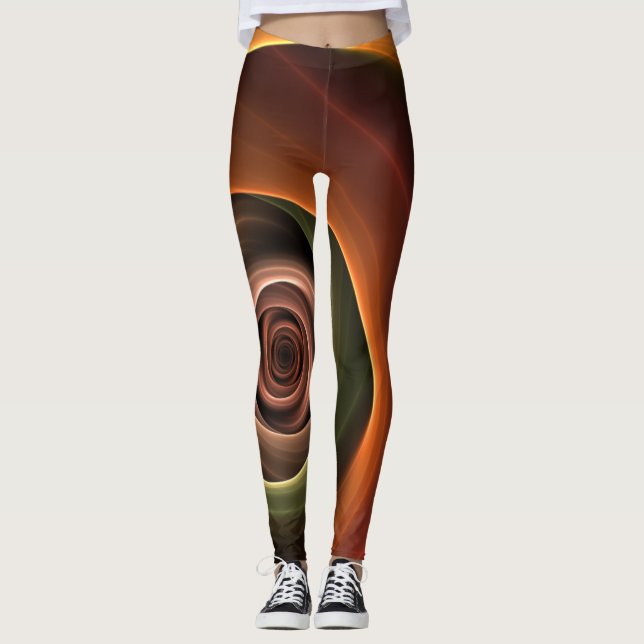 3D Spiral Abstrakt Varm Färg Modern Fraktal Konst Leggings (Framsida)